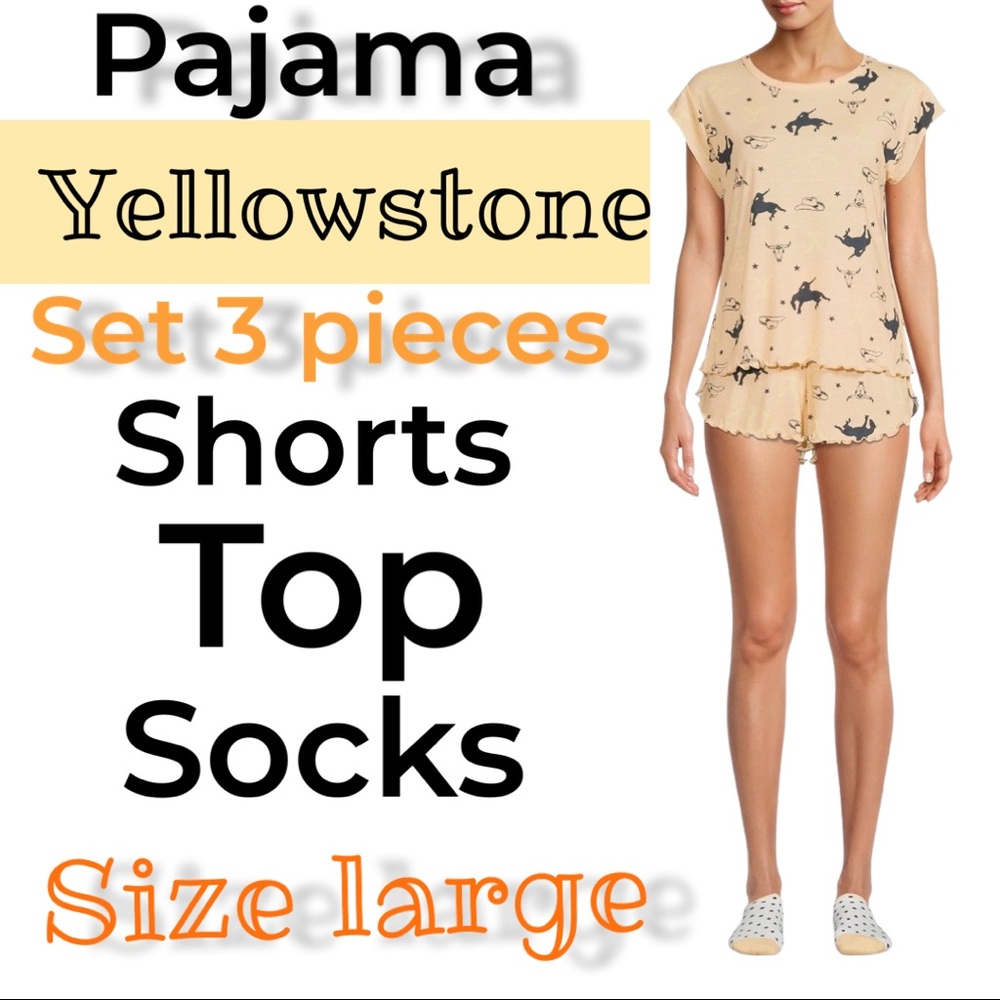 New Women YELLOWSTONE PAJAMA SET 3 pieces size large